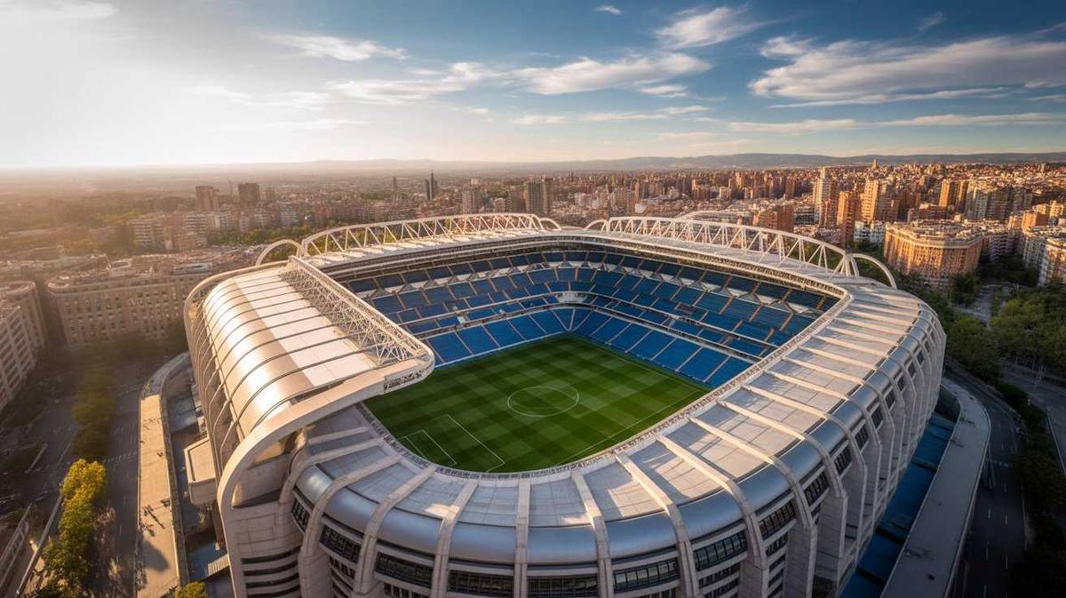 Santiago Bernabéu stadium illuminated