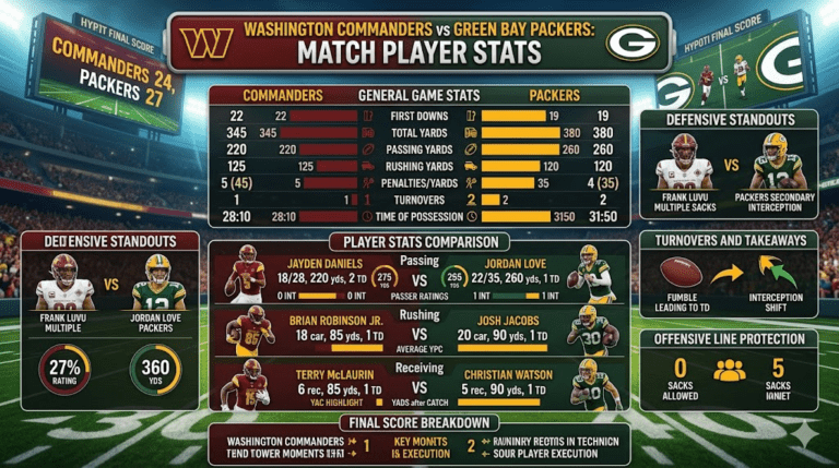 Washington Commanders vs Green Bay Packers Match Player Stats