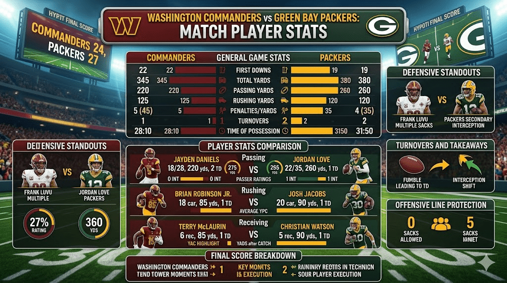 Washington Commanders vs Green Bay Packers Match Player Stats