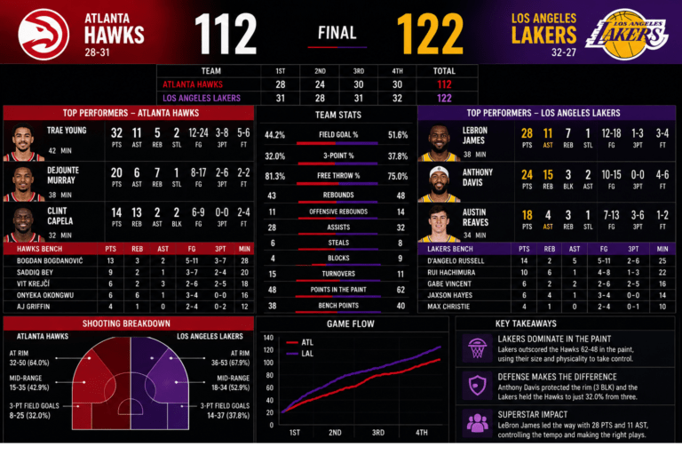 Atlanta Hawks vs Lakers Match Player Stats