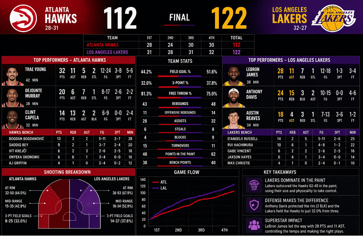 Atlanta Hawks vs Lakers Match Player Stats