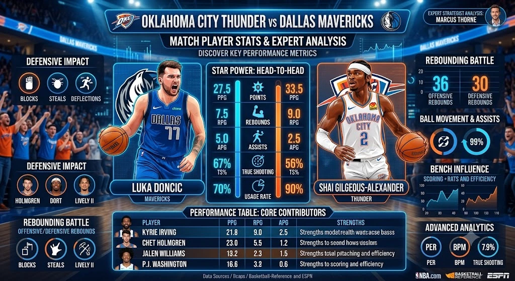 Oklahoma City Thunder vs Dallas Mavericks Match Player Stats