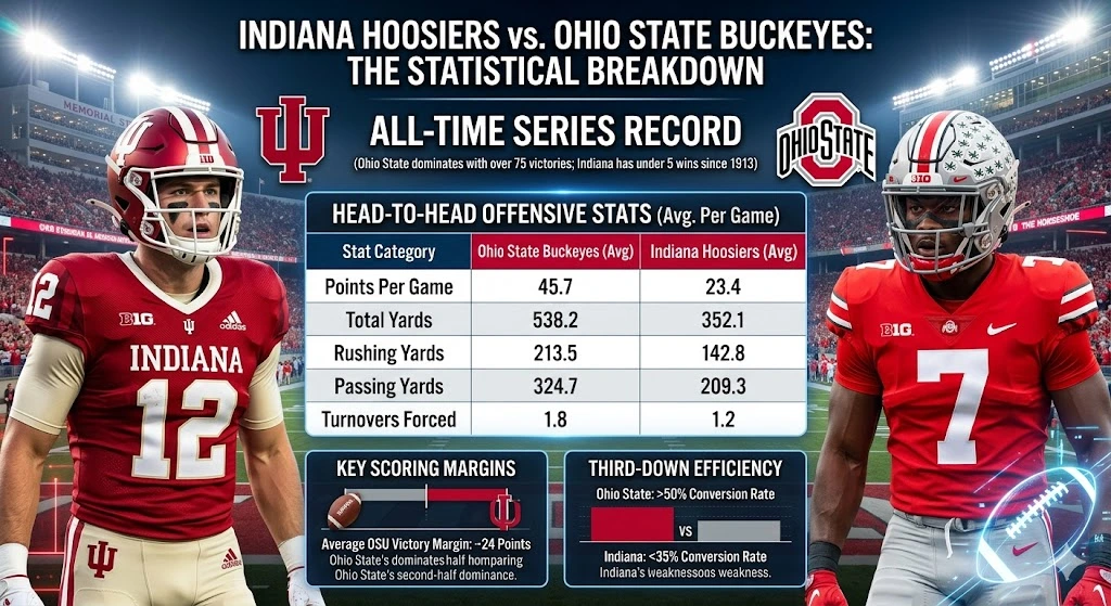 Indiana Hoosiers Football vs Ohio State Buckeyes Football Stats