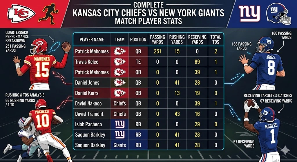 Kansas City Chiefs vs New York Giants Match Player Stats