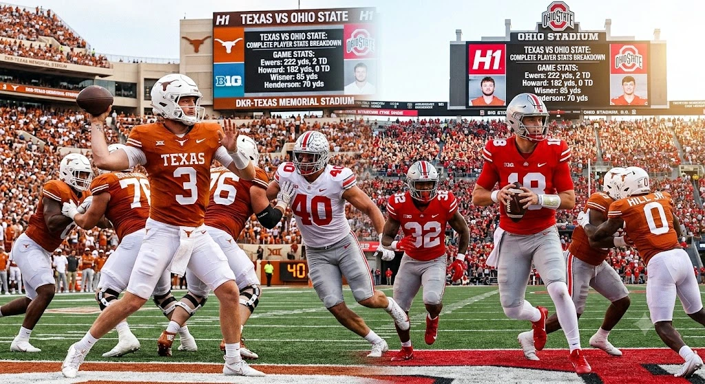 Texas Longhorns football vs Ohio State Buckeyes football match player stats