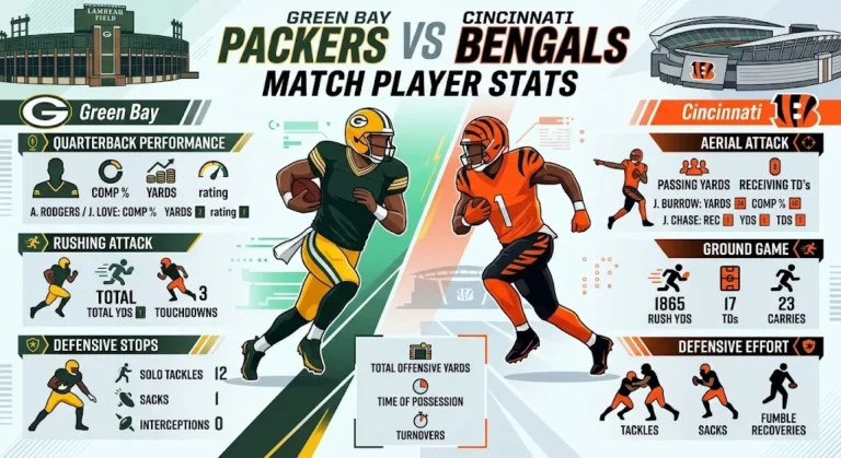 Green Bay Packers vs Bengals Match Player Stats