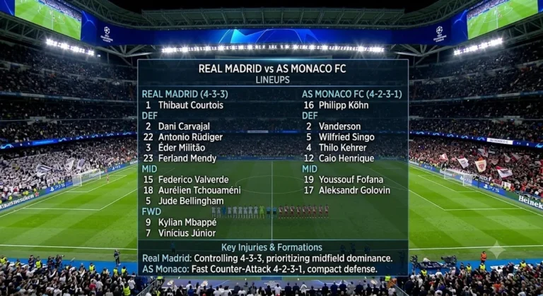 Real Madrid vs AS Monaco FC Lineups