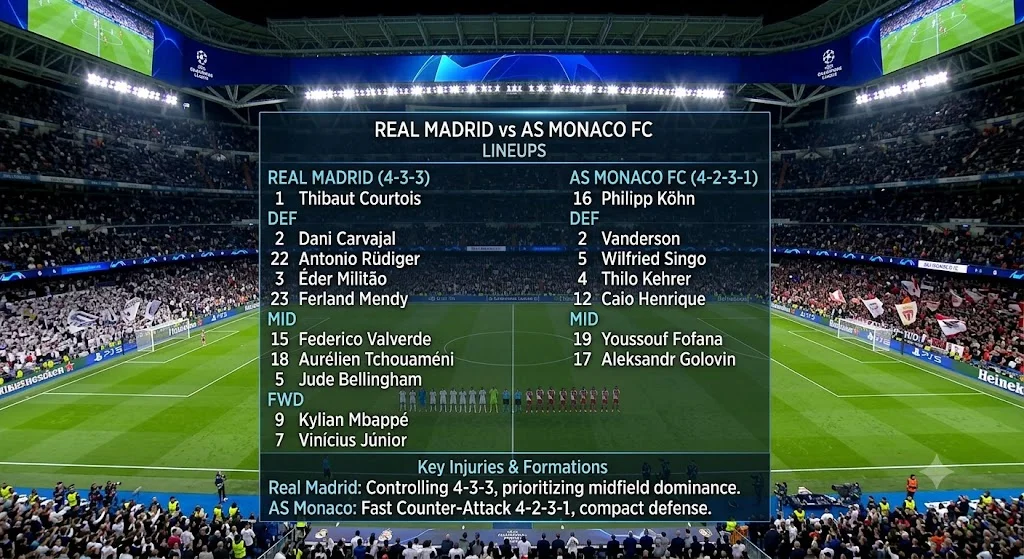 Real Madrid vs AS Monaco FC Lineups