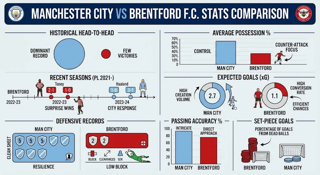 Man City vs Brentford F.C. Stats